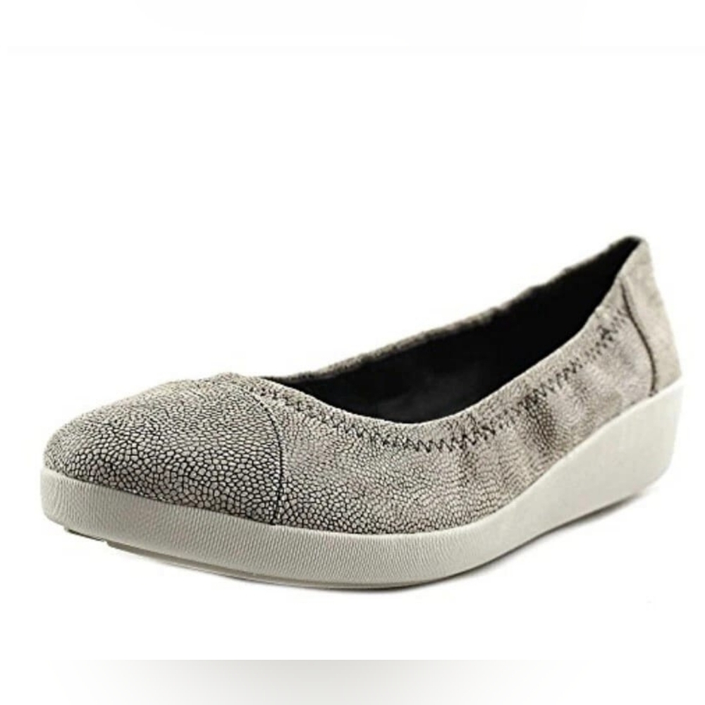 FitFlop Women's F-Pop Ballerina Leather Flat, Stone/ Pebble Print Size 8.5. EUC